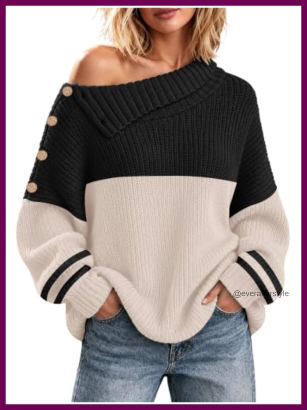 SAUKOLE Womens Off Shoulder Oversized Sweater Turtleneck Pullover